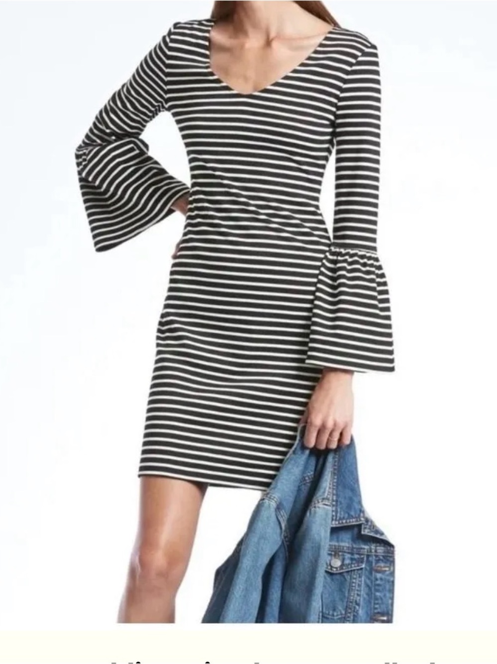 Banana Republic Black and White Striped Bell Sleeve Dress Mini Dress